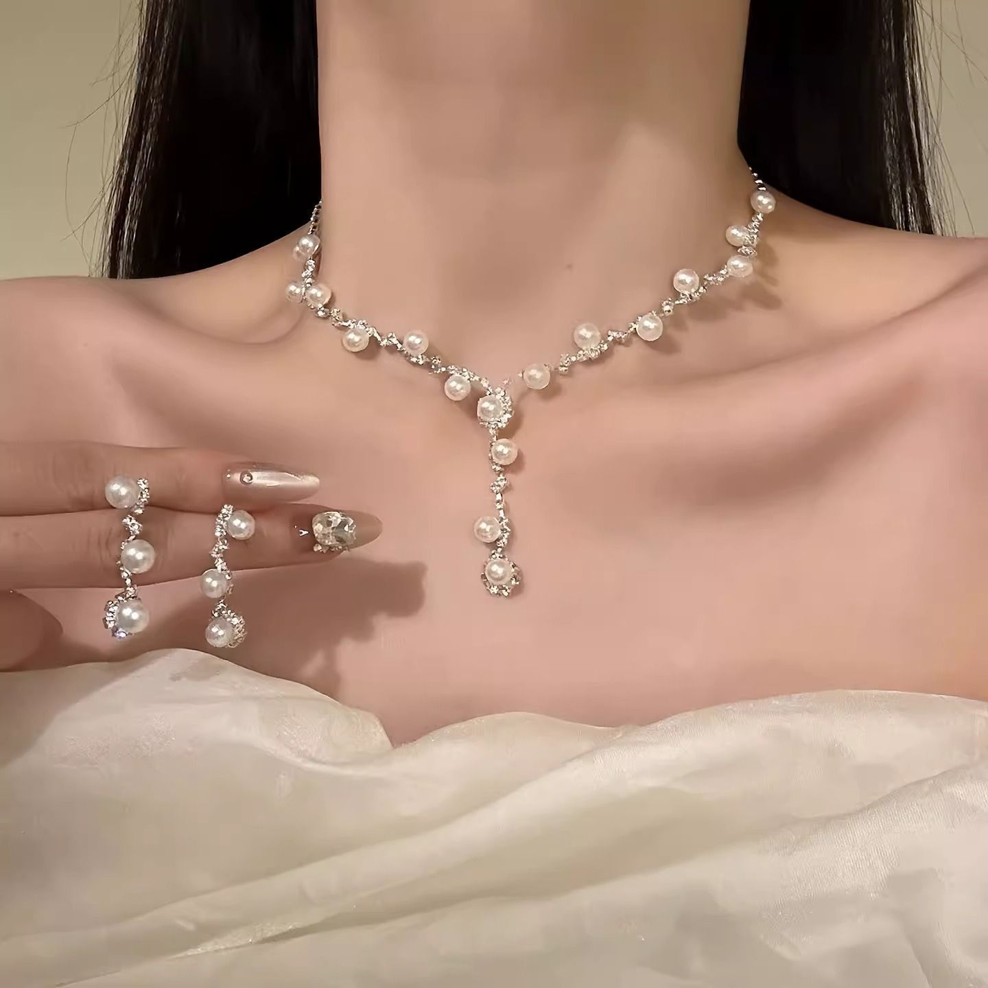 饰柿如意S999纯银钻珍珠项链+