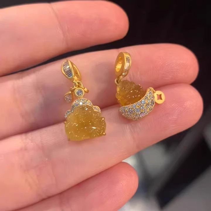 【一物一证】S999纯银金聚财貔貅万能扣头迷你小提溜配件吊坠项链
