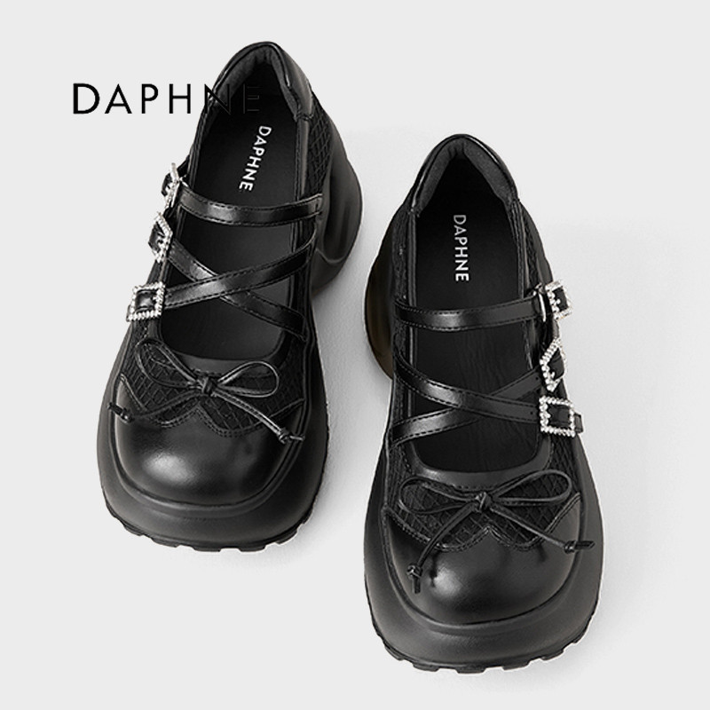 Daphne/达芙妮网面增高老爹鞋女夏季运动搭扣玛丽珍鞋蝴蝶结凉鞋P
