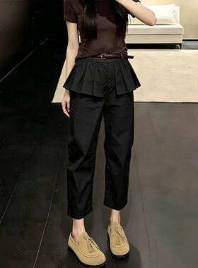 黑色假两件裤裙女2026夏季流行新款小个子高腰减龄气质百搭九分裤