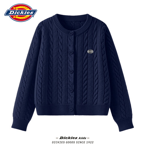 Dickies儿童毛衣秋季2026新款女孩休闲外套时髦绞花开衫女童秋装