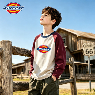 Dickies童装男童纯棉上衣2026新款青少年运动休闲长袖t恤儿童秋装