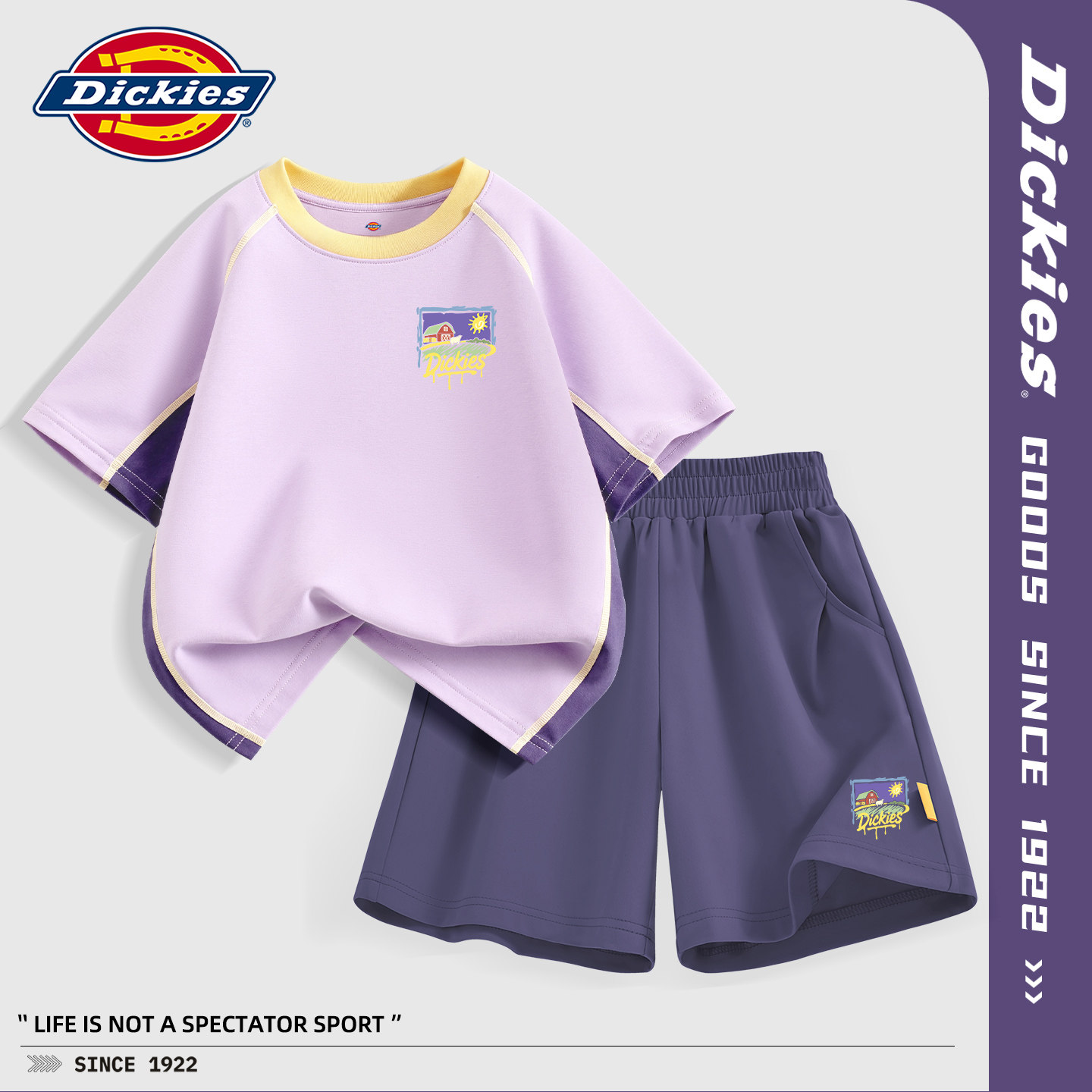 Dickies女童夏日套装2026新款儿童短袖t恤洋气薄款女孩卡通运动服