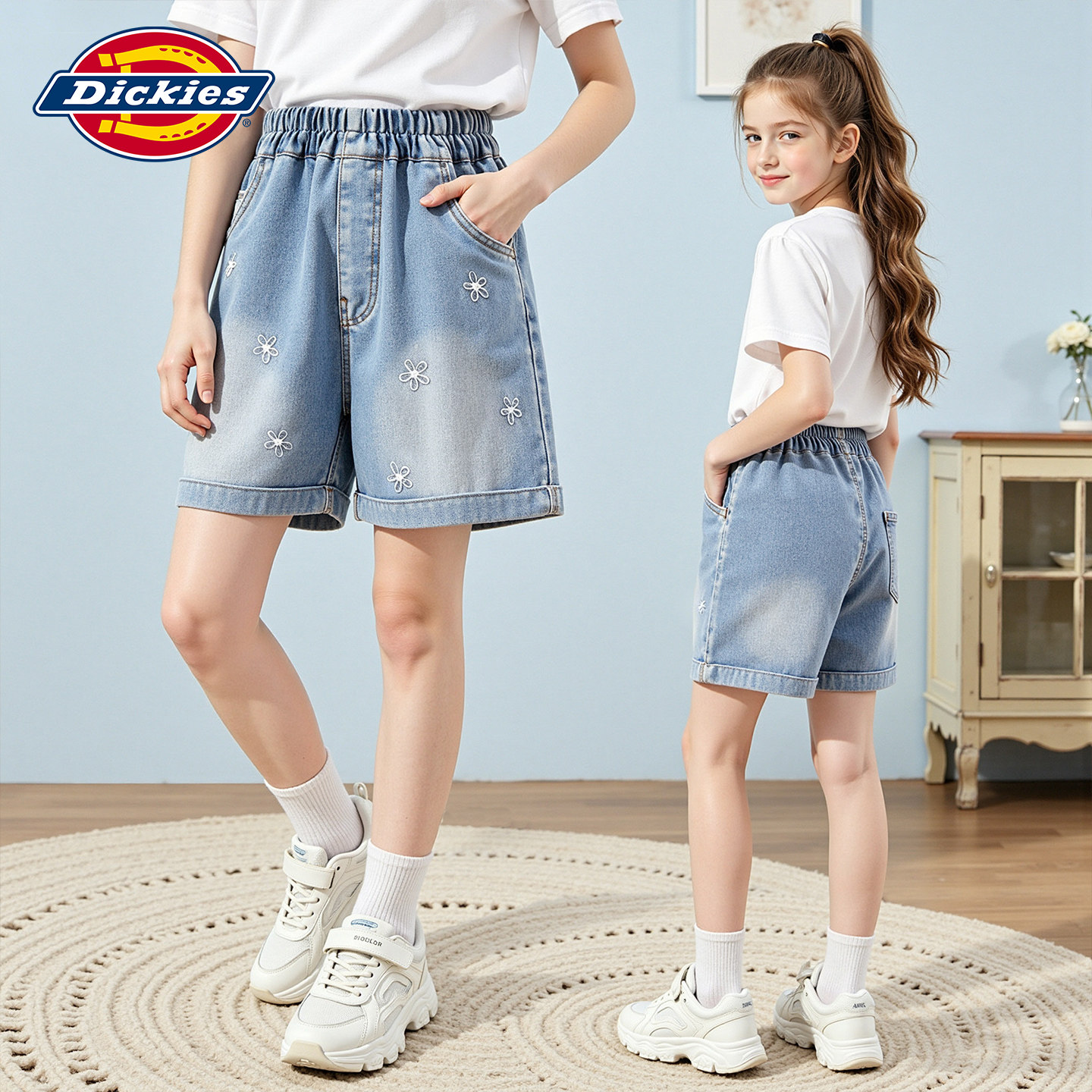 Dickies女童裤子夏薄款2026新款小女孩洋气好看牛仔短裤儿童夏装