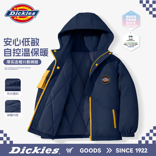 Dickies男童冬季棉服2026新款男孩连帽夹棉外套儿童保暖防寒冬装