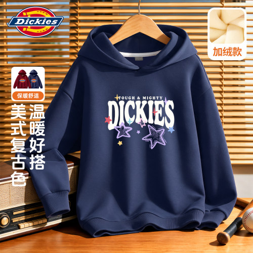 Dickies女童加绒卫衣2026新款冬装女孩连帽上衣秋冬款儿童运动服