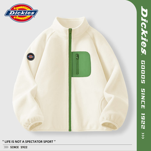 Dickies男童春秋外套2026新款奥粒绒儿童抓绒衣宽松百搭男孩秋装