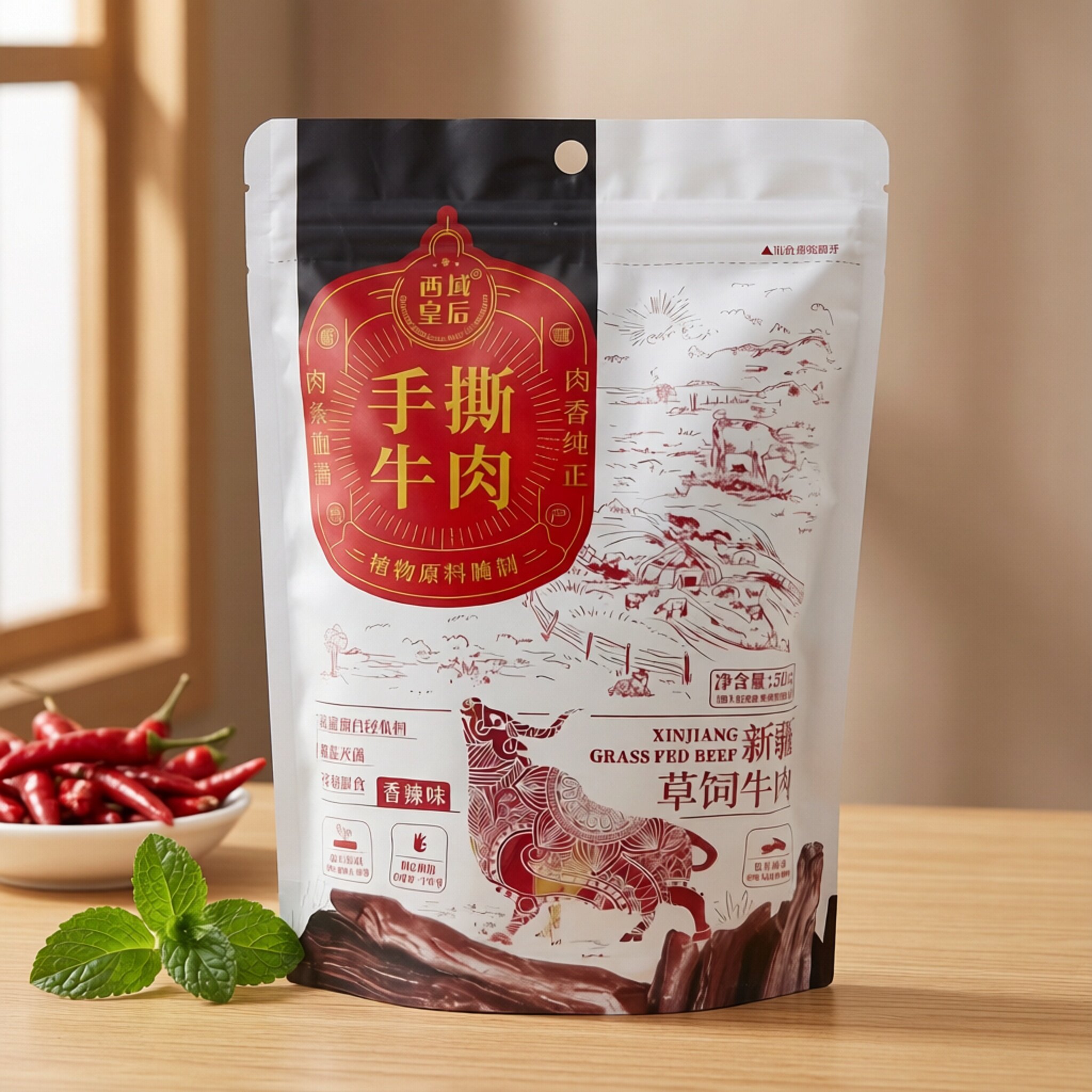 西域皇后 手撕牛肉香辣味 新疆特产植物原料草饲牛肉干袋装