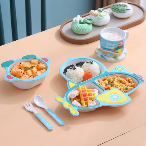 环保卡通竹纤维儿童宝宝分格餐盘男女孩可爱餐具吃饭辅食碗勺套装