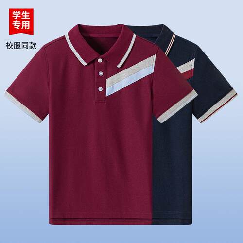 伊顿中小学生校服春夏季校服T恤中小学生珠地透气短袖POLO衫校服