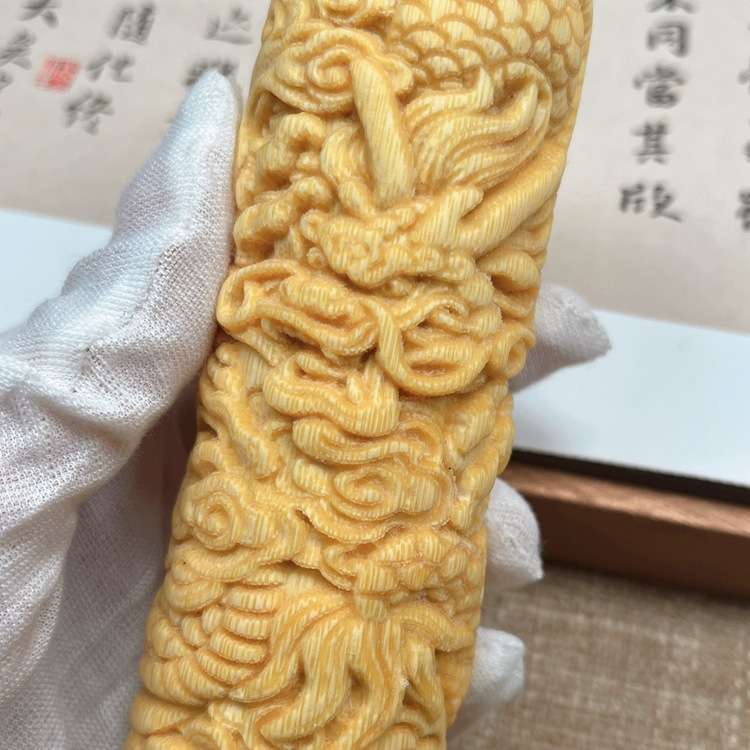 实心竹玉竹竹雕祥龙高密度玉竹龙柱文玩立体雕刻手把件摆件