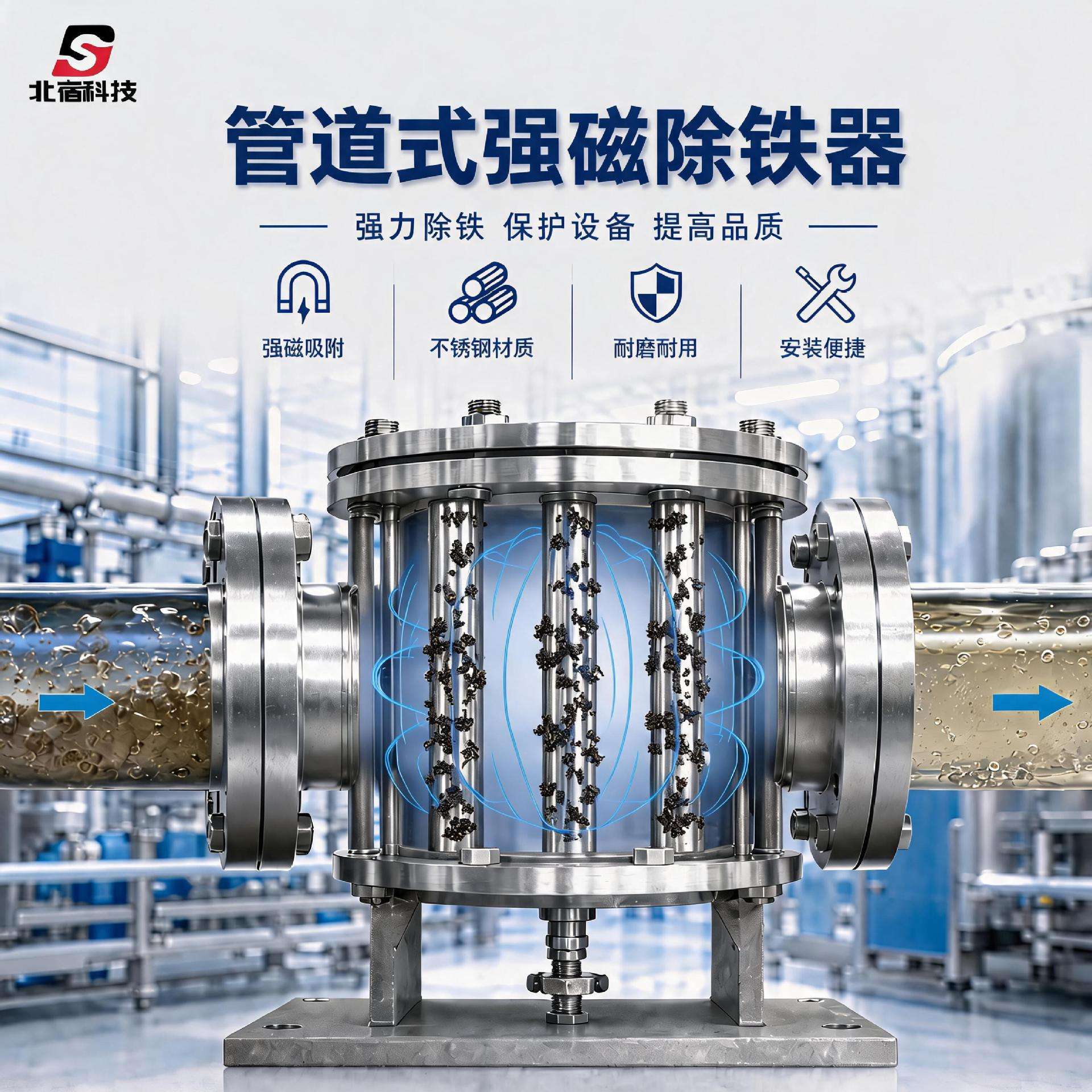 管道式不锈钢强磁磁棒除铁器浆料液体磁性过滤器工业用除铁设备