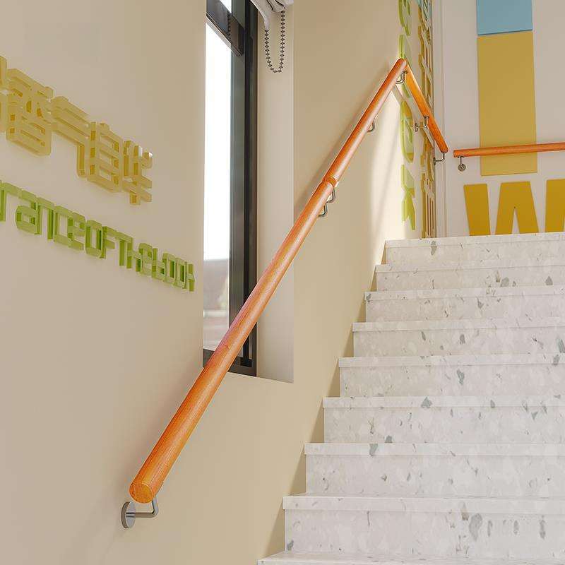 欧式楼梯扶手实木靠墙别墅阁楼室内老人滑拉手家用幼儿园走廊扶