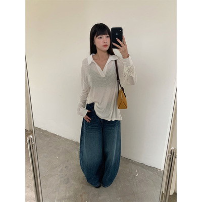 2026美式铆钉廓形弯刀牛仔裤女宽松垂感阔腿裤