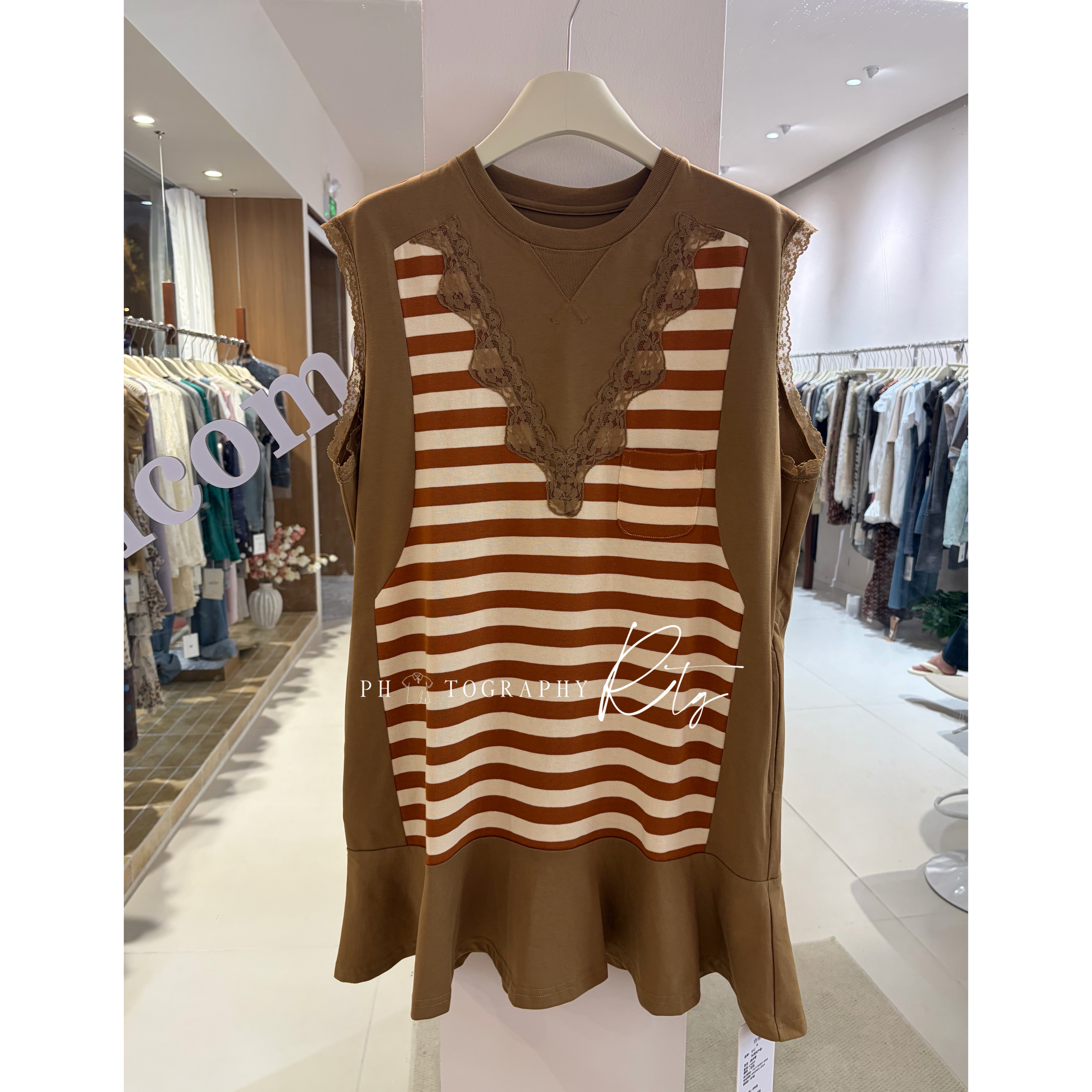 Rtg Clothing新款小众设计师款原单正品时尚条纹蕾丝边连衣裙