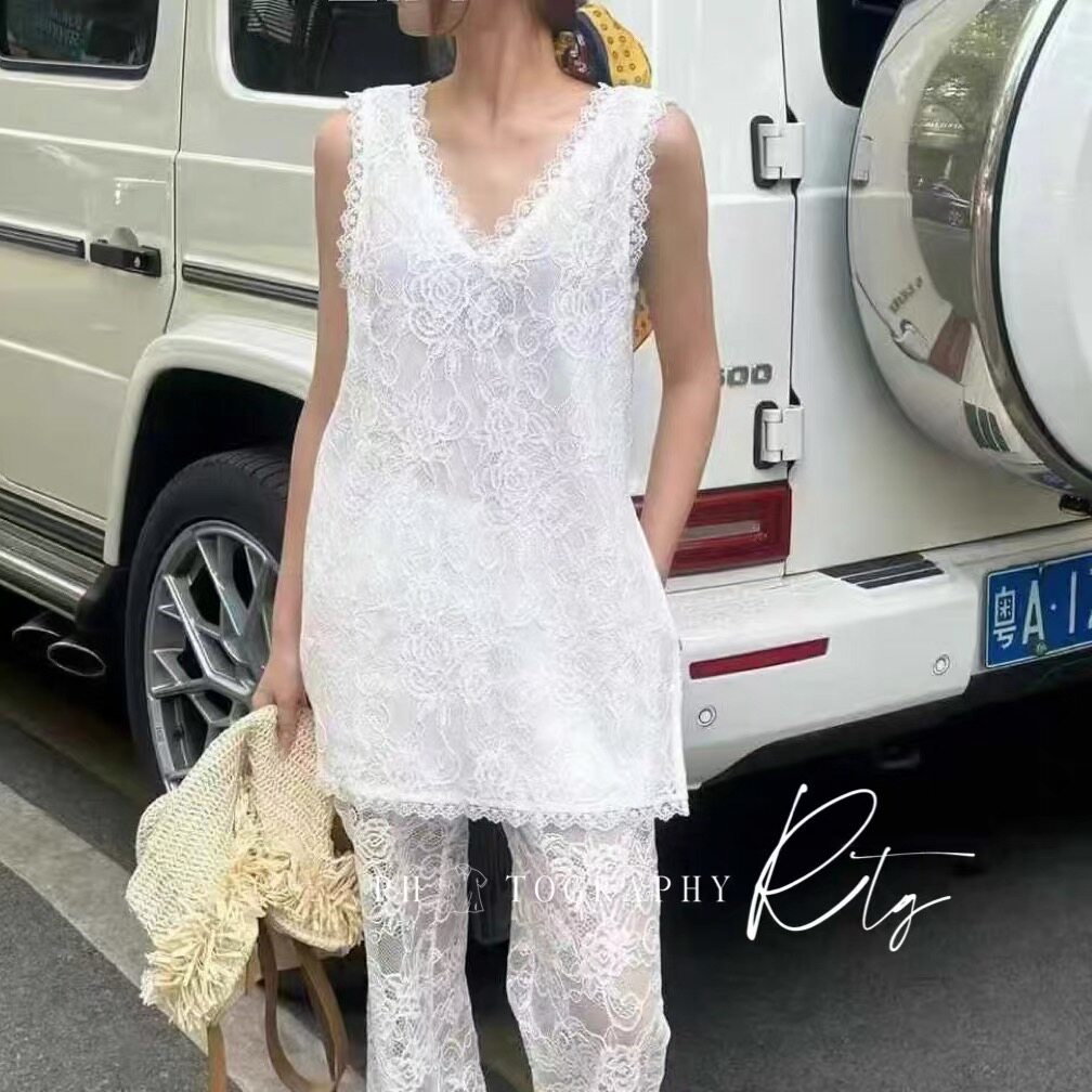 Rtg Clothing新款小众设计师款原单时尚气质蕾丝侧开叉背心上衣