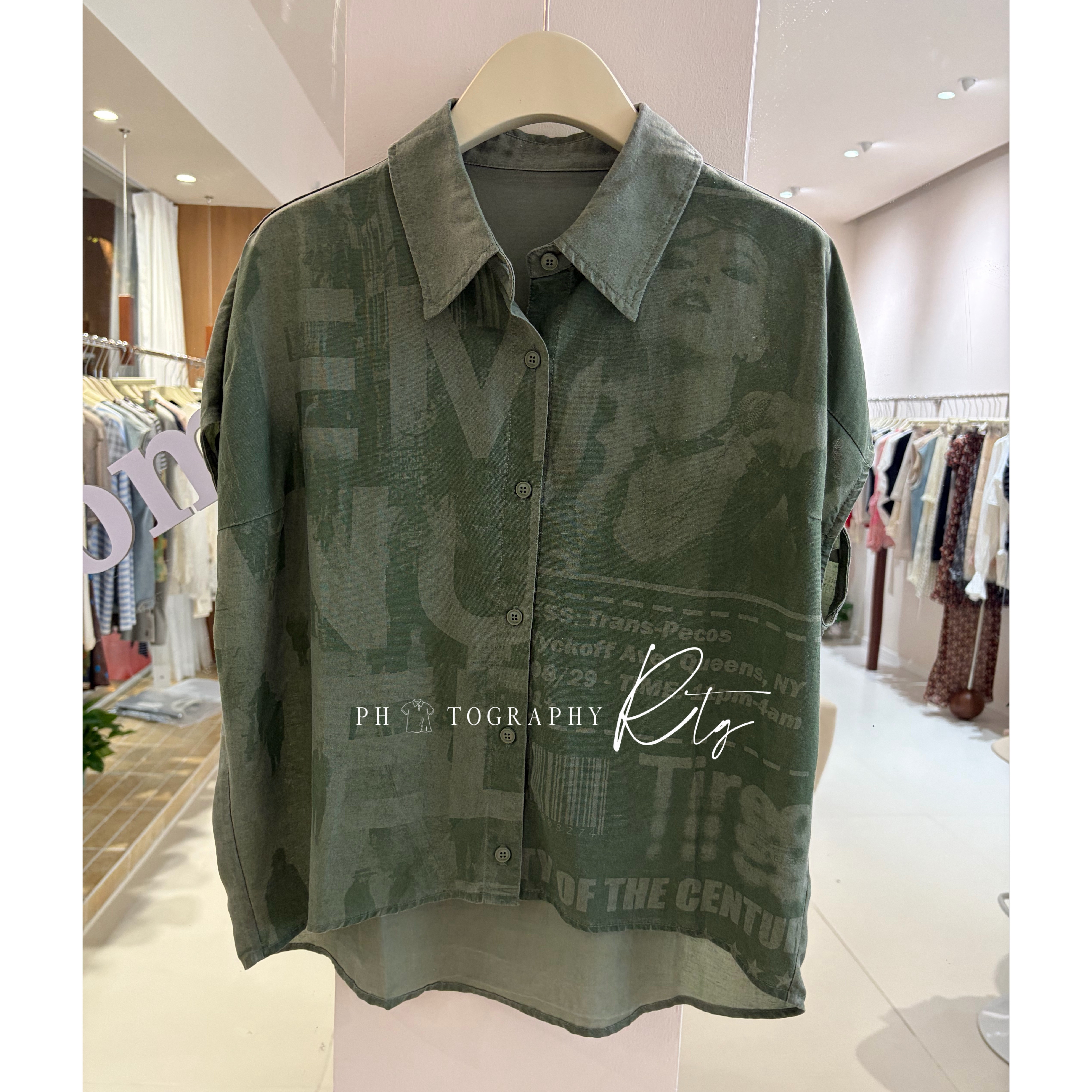Rtg Clothing新款设计师小众原单宽松潮款印荷短袖衬衫