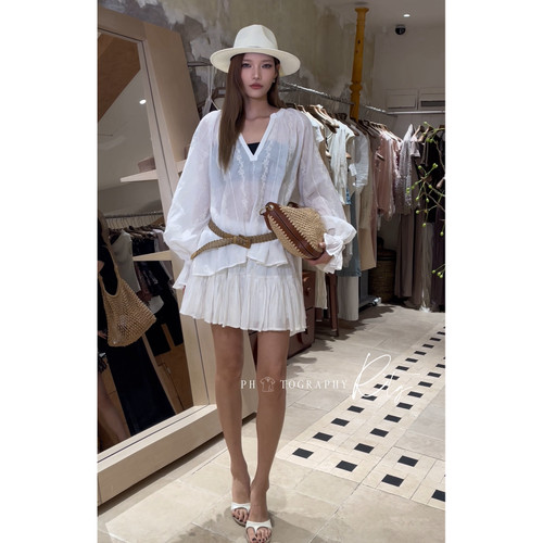 Rtg Clothing 新款小众设计师款正品刺绣V领泡泡袖上衣裤裙套装