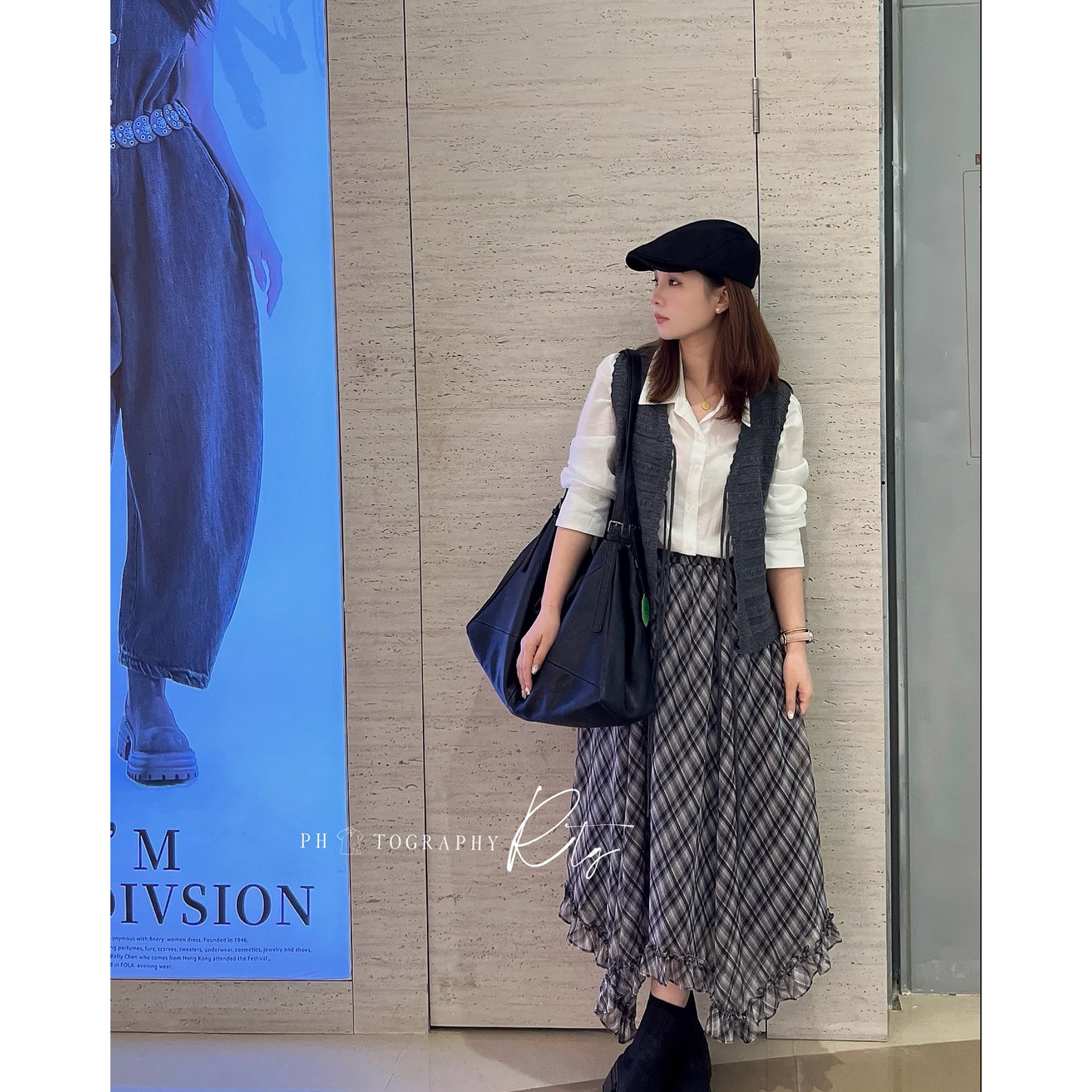 Rtg Clothing新款设计师小众原单百搭格子不规则下摆半身裙