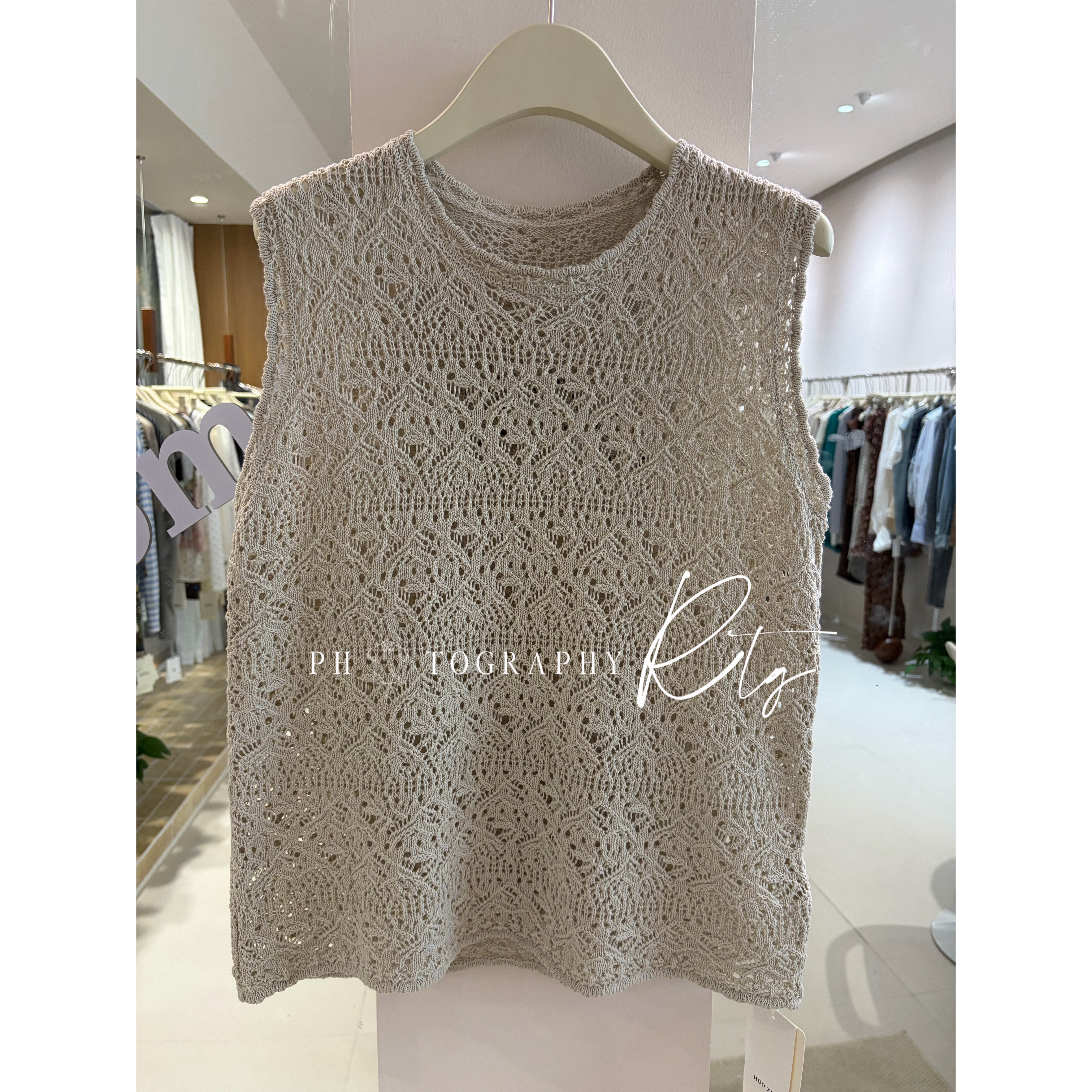 Rtg Clothing新款设计师小众原单百搭镂空钩花针织无袖背心套装