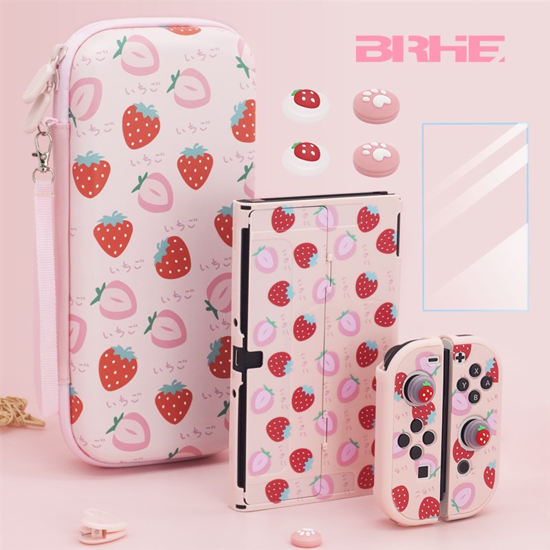 BRHE 任天堂Switch粉色草莓保护包收纳包保护壳卡盒NS OLED配件图片