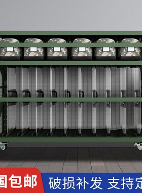 移动带轮定制货架带网盾牌架物资架应急消防架加厚重型军绿色货架
