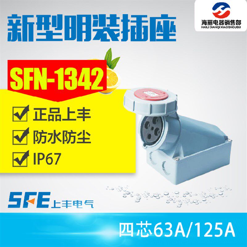 SFN-1342 SFN-1442工业防水插头插座4芯63A 125A380V 4孔明装插座