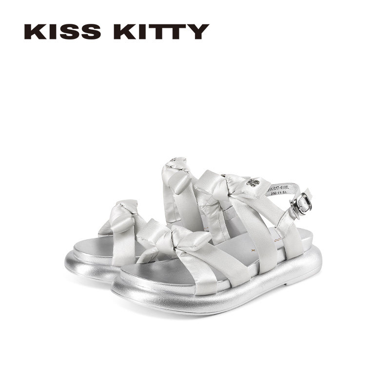 KISSKITTY蝴蝶结厚底凉鞋女夏外穿时尚增高沙滩鞋高级感纯色女鞋