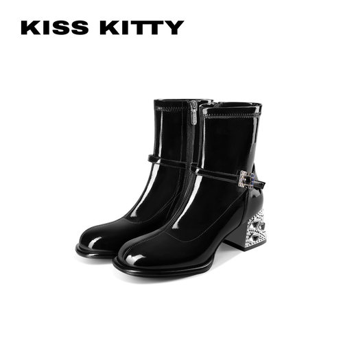 KISSKITTY水钻粗跟显瘦短靴女