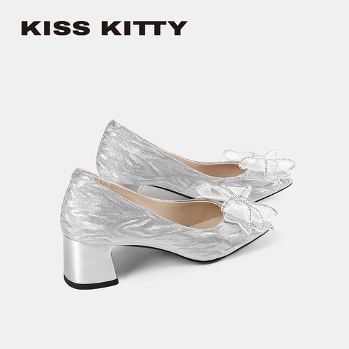 KISSKITTY蝴蝶结粗跟高跟鞋