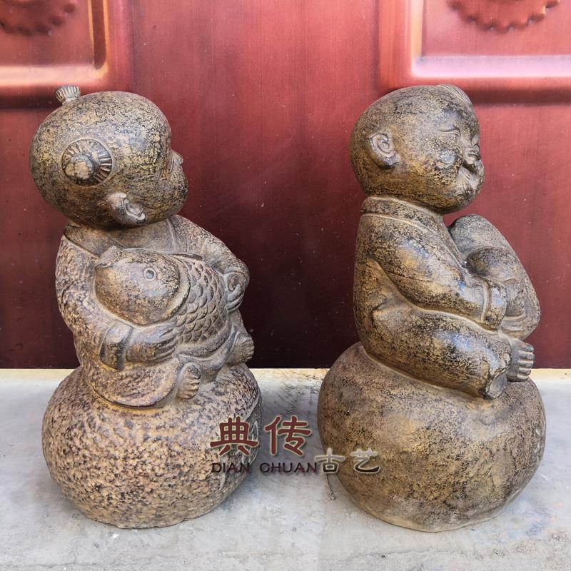 仿古石雕童子小娃娃青石男女做旧个性家居创意装饰工艺品人物摆件