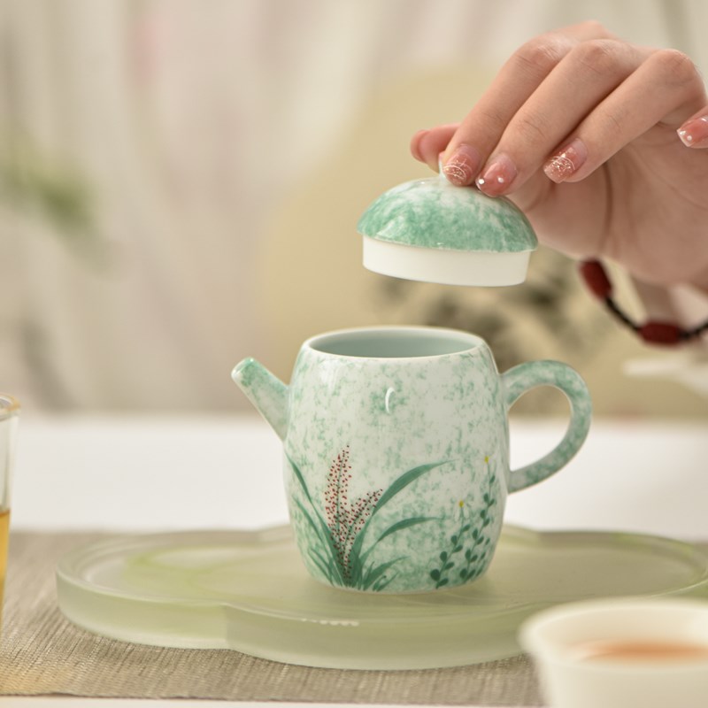 纯手绘莞苇龙蛋壶女士喝茶小茶壶一人用迷你泡茶壶陶瓷茶具手工壶