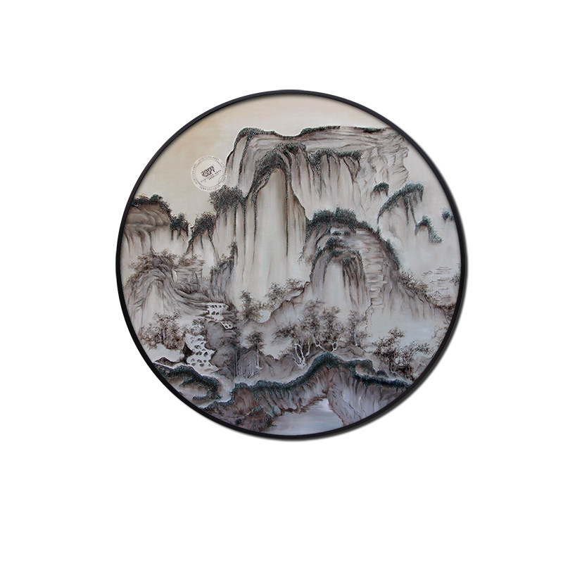 新中式风景实物钉子画入户玄关圆满寓意壁画客厅餐厅过道挂画定制