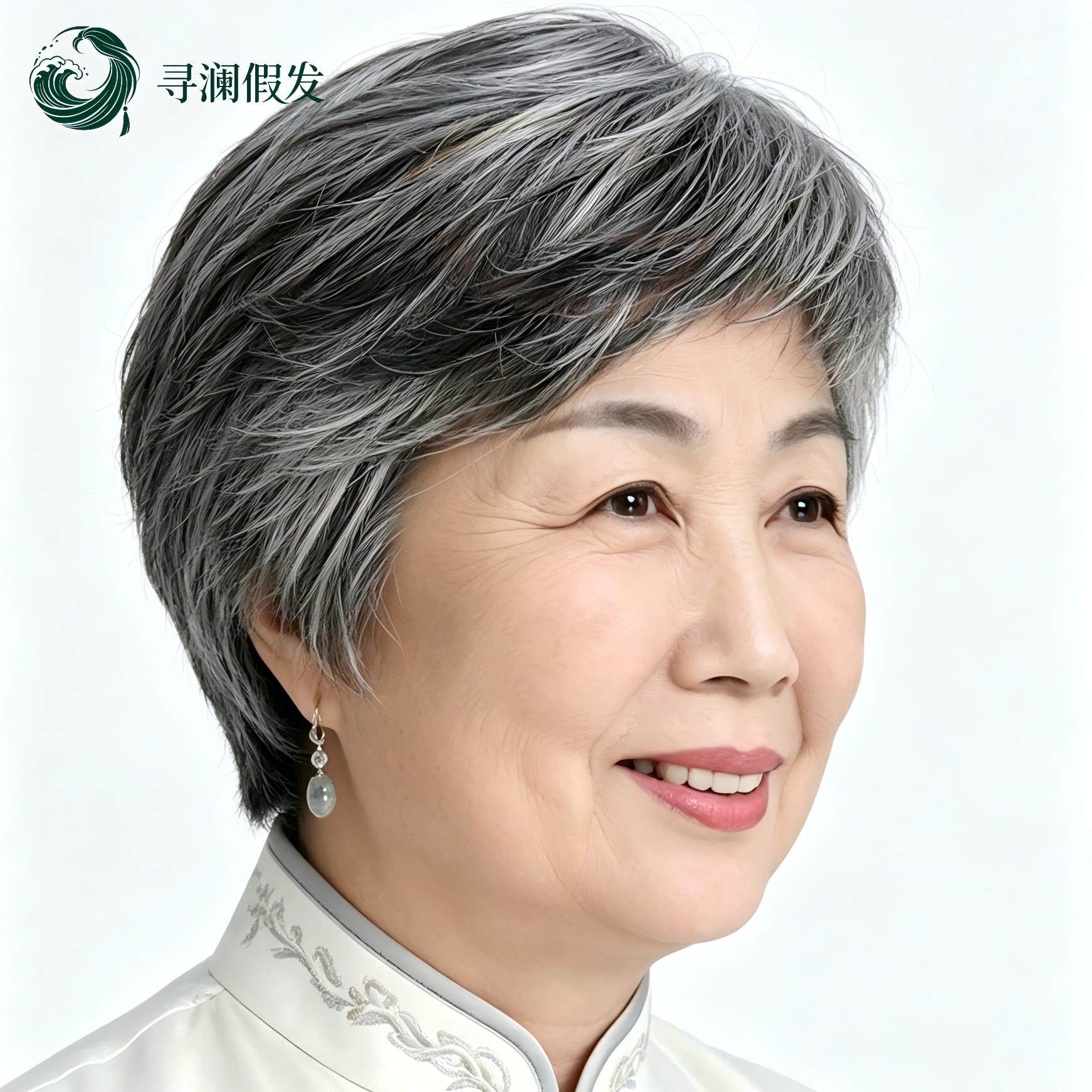 中老年女士全真发丝奶奶发花白假自然假蓬LZU松全人头套透气妈妈