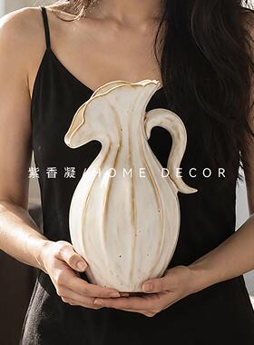 奶风竖ZXN92346棱单陶执壶花瓶油瓷客厅插花高级感耳桌面小众艺术