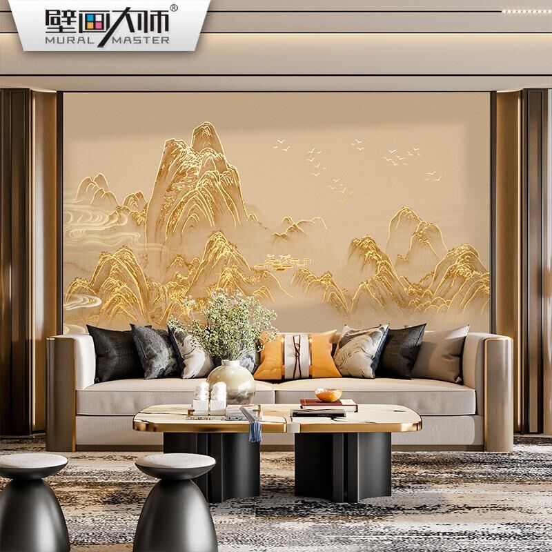 千里客厅图壁布2024新款轻奢新中式山水壁纸江山背景墙装饰布壁画