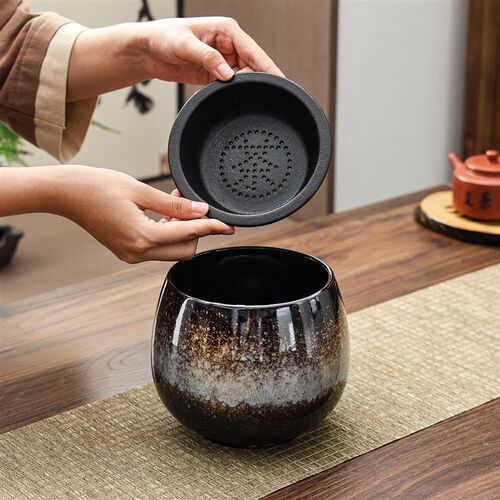 窑变陶瓷茶渣缸过滤盖茶水桶桌面茶台废水桶水盂茶洗茶道茶具配件