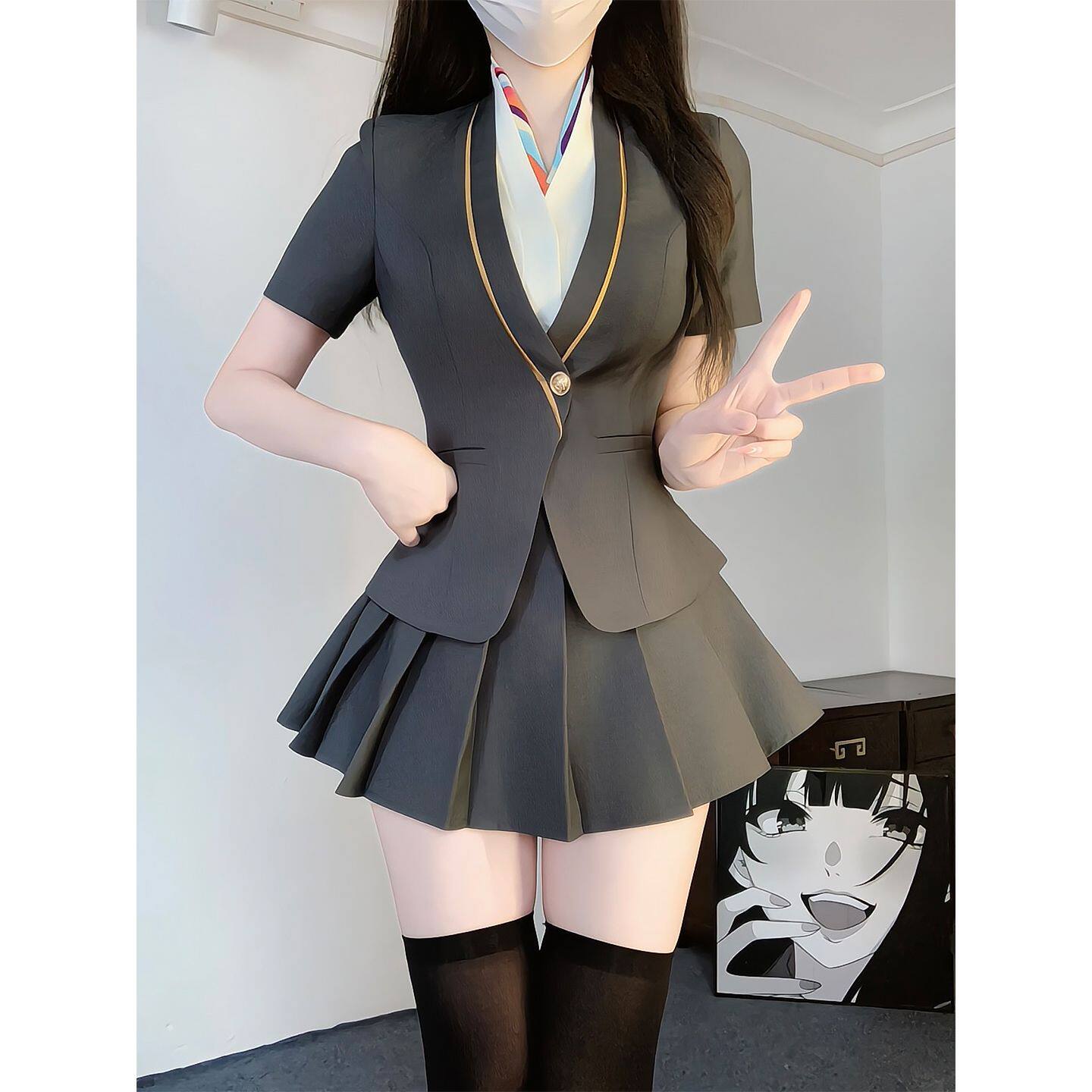 2026春夏新款性感修身短袖职业西装套装百褶裙女酒店酒吧沐足制服