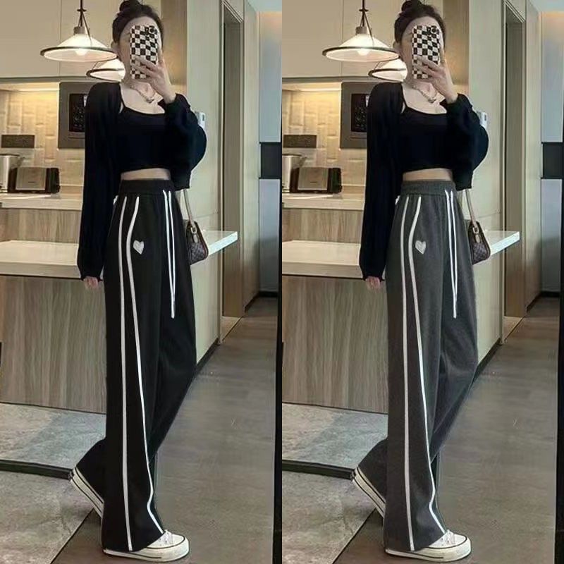 阔腿裤女春秋季休闲新款高腰垂感运动直筒显瘦小个子休闲时尚卫裤