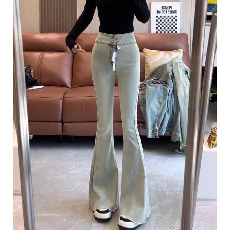 浅色复古微喇牛仔裤女2025春季新款高腰显瘦小个子弹力鱼尾喇叭裤