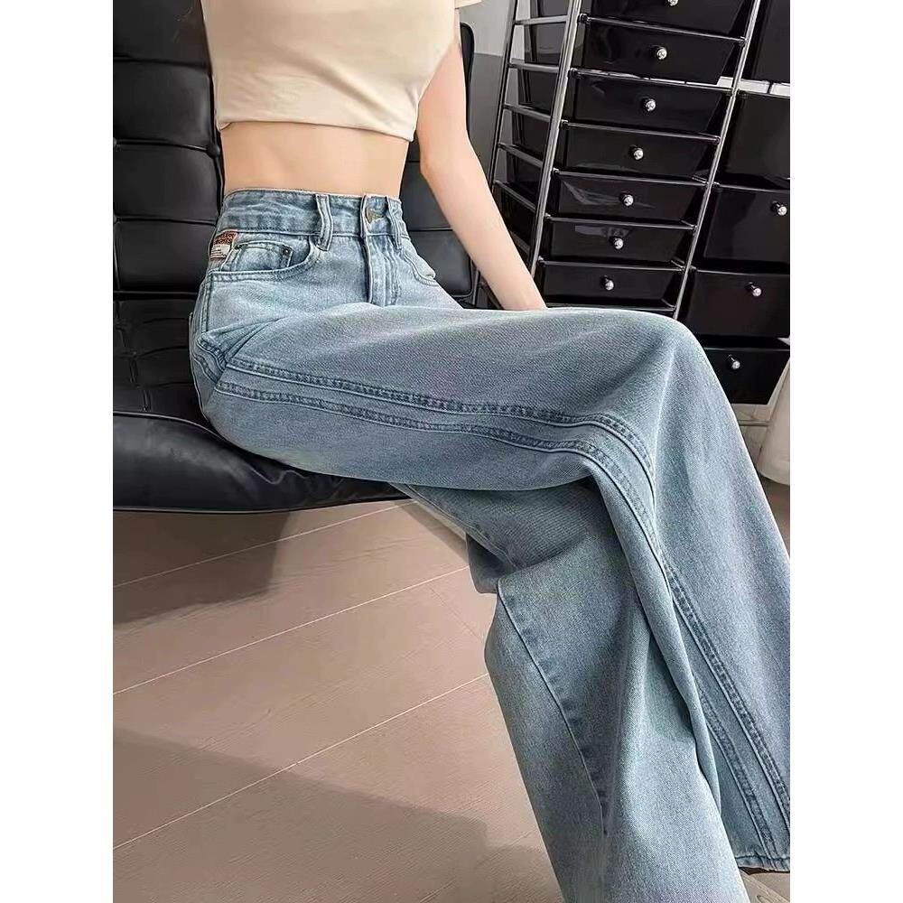 美式复古直筒牛仔裤女2025年春秋新款小个子高腰显瘦浅色阔腿裤子
