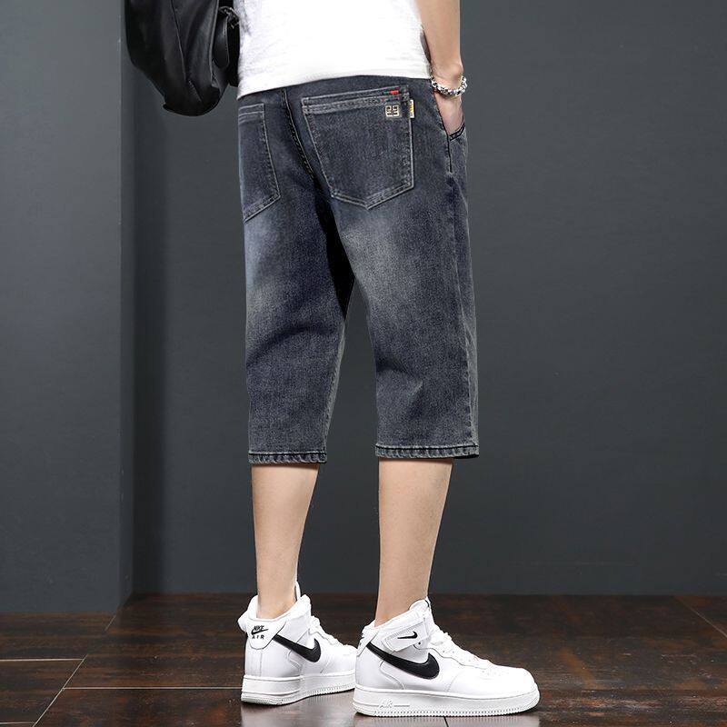 夏季薄款牛仔短裤男士潮牌宽松直筒七分裤弹力休闲中裤子2025新款