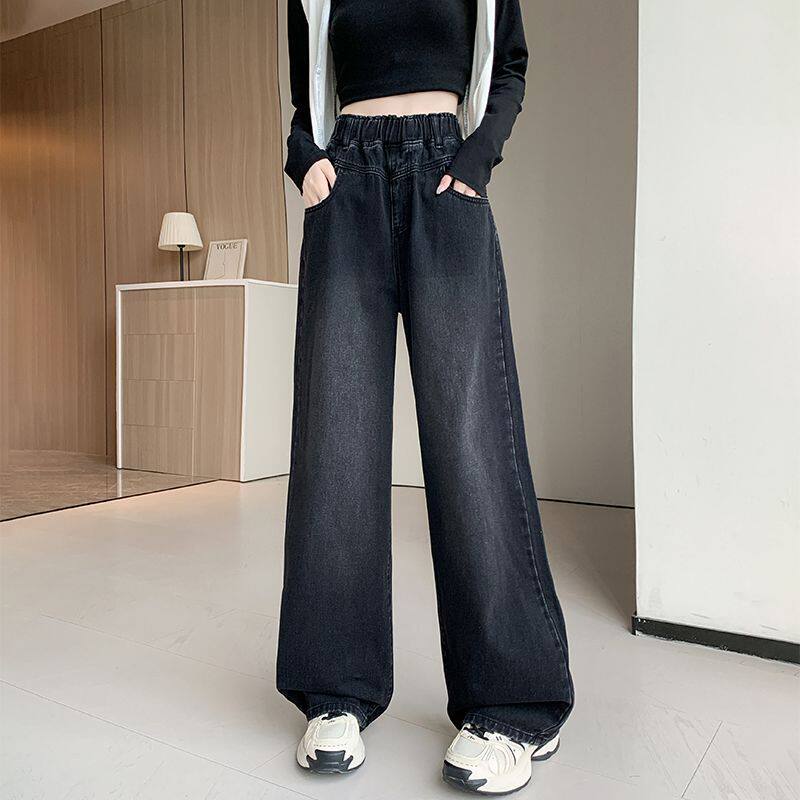 大码松紧腰牛仔裤女2026春夏新款胖MM梨型身材显瘦宽松百搭阔腿裤