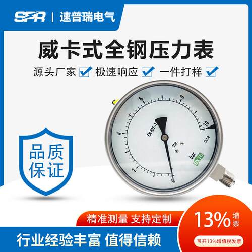 不锈钢径向精密压力表10bar150mm可定制