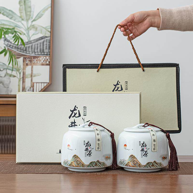 高档明前龙井茶叶礼盒空盒半斤装陶瓷罐密封罐储存茶叶空罐包装盒