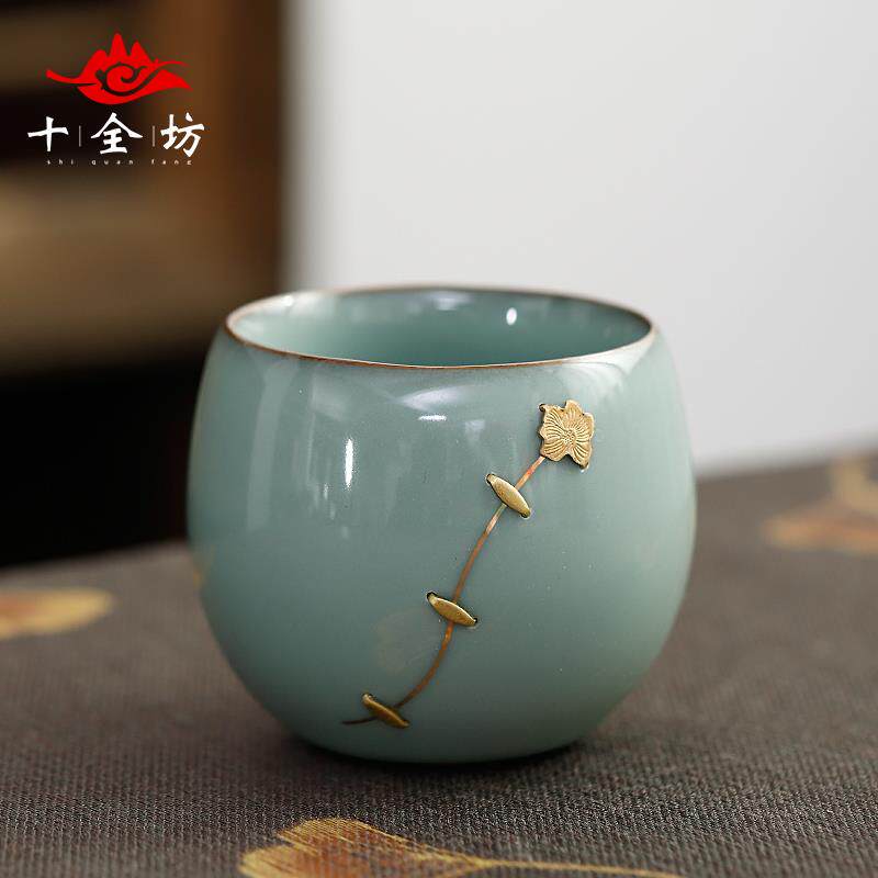 茶杯陶瓷主人杯茶具单杯可养官窑小茶盏品茗杯茶碗盅仿古锔钉杯