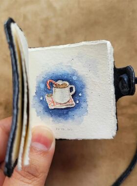 方形绑带迷你手工水彩皮本随身小可爱手绘旅行宝虹法比亚诺阿诗