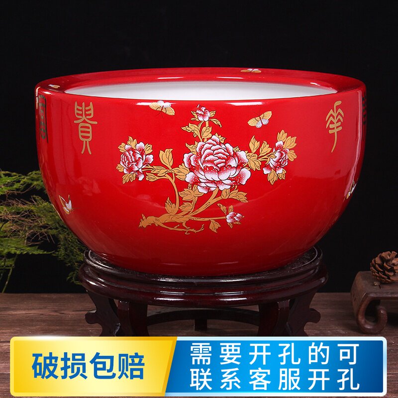 精品陶瓷花盆大口径碗莲荷花盆超大号多肉绿植中国风园艺果树盆栽