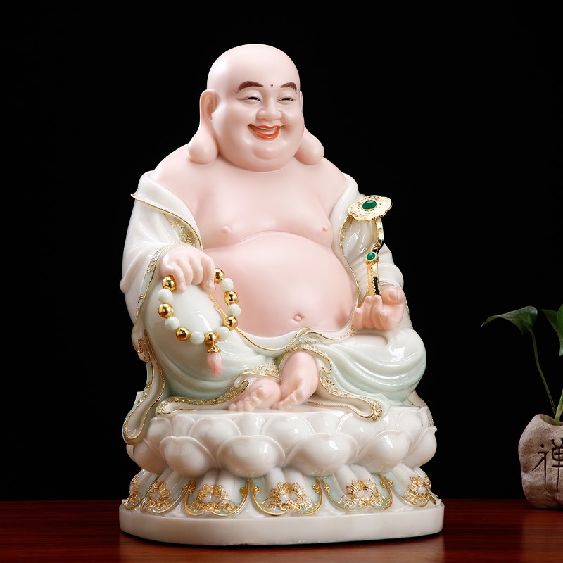 汉白玉笑佛摆件家用供奉客厅弥勒佛菩萨大肚笑佛像开心弥勒未来佛