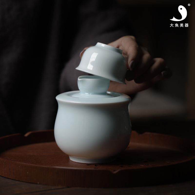 大鱼美器温酒器景德镇陶瓷手工温酒壶家用烫酒壶影青酒具酒杯礼物